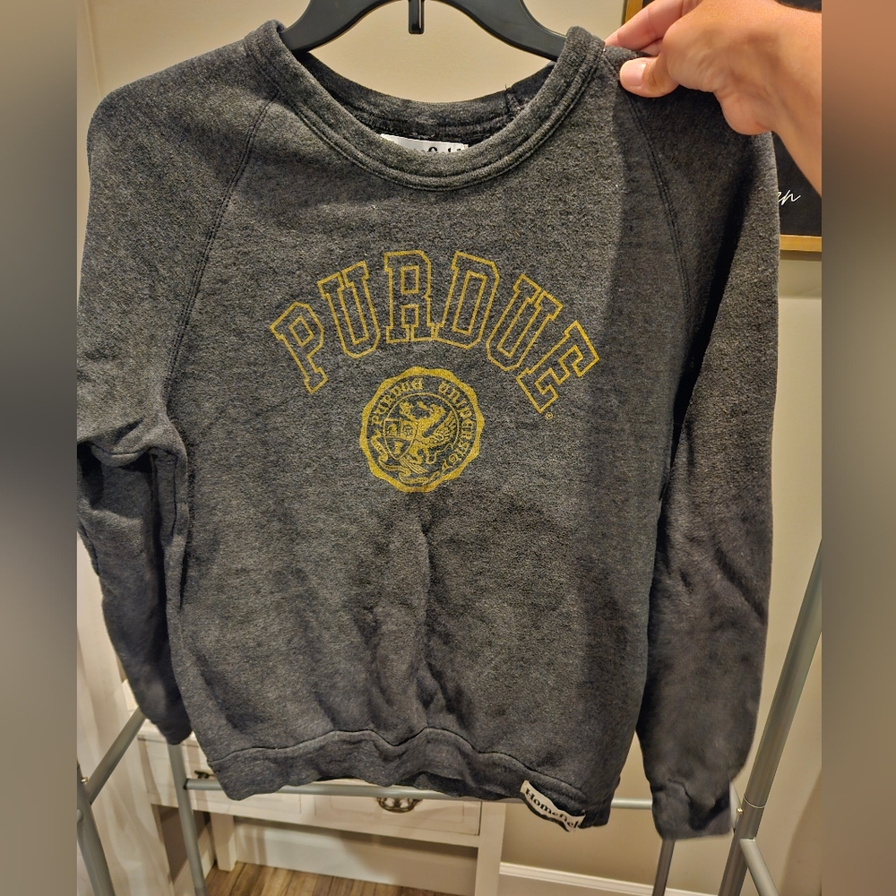 Purdue Homefield Gray Gold Crest Vintage Look Sweatshirt Sz L